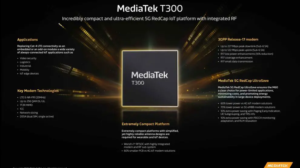 MediaTek Introduces T300 5G RedCap Platform for IoT Devices