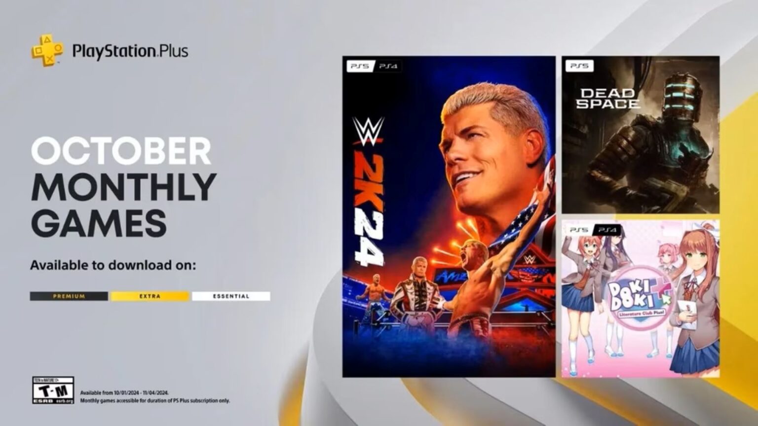 PS Plus free games for October 2024 WWE 2K24, Doki Doki Literature