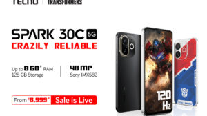 TECNO SPARK 30C Crazily Reliable phone with Transformers-inspired design, 48MP camera, 120Hz display, and 5G. Starting INR 8,999!